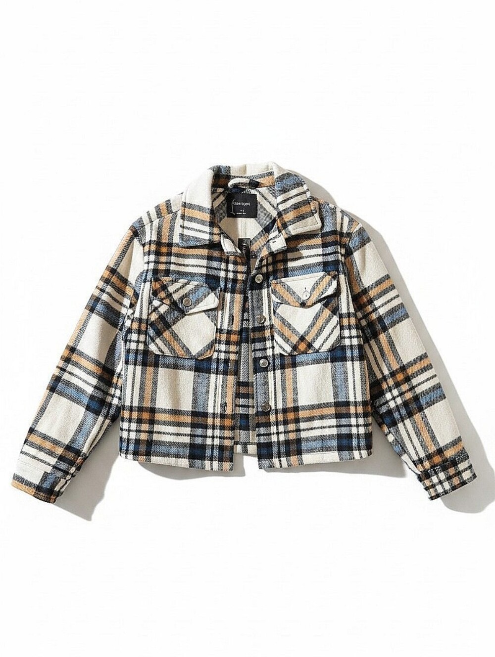 NWT! New Look Plaid Shacket Jacket - Cream Blue Tan
